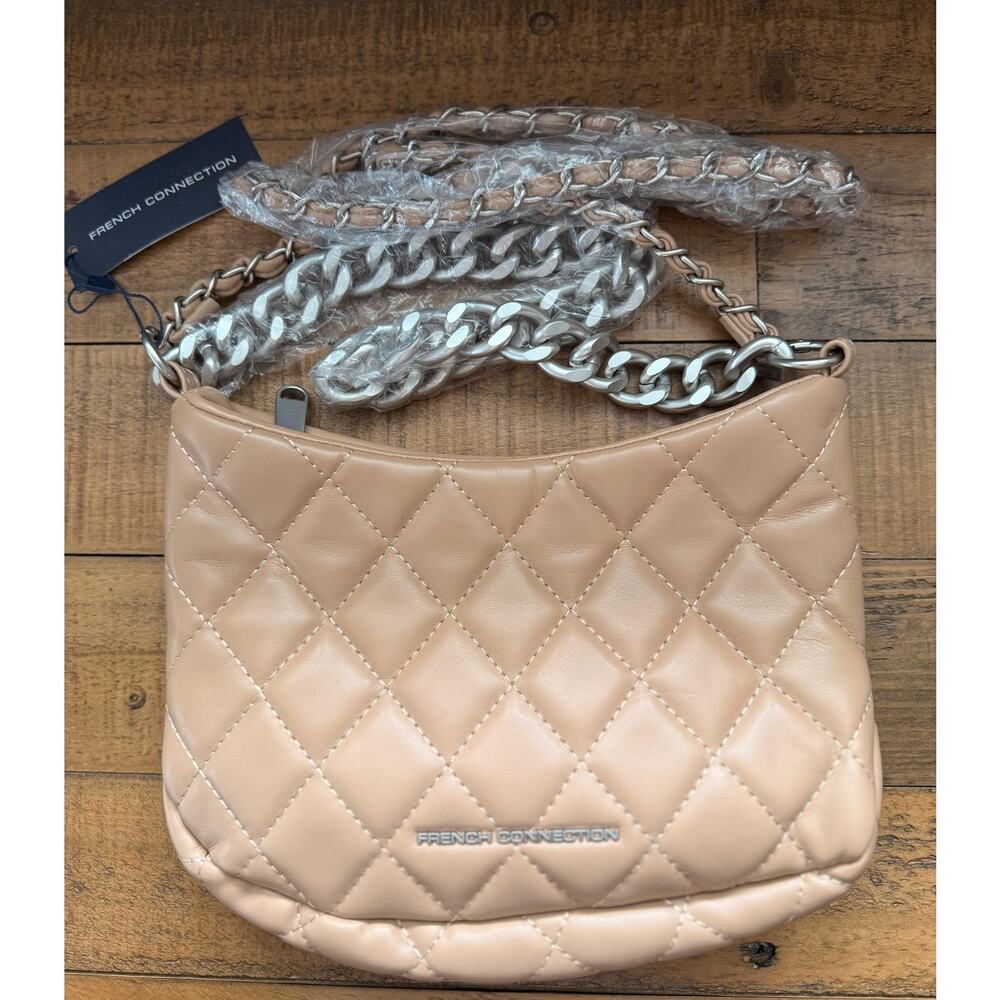 French Connection Bag Women's Latte Quilted Chain Shoulder Crossbody Purse